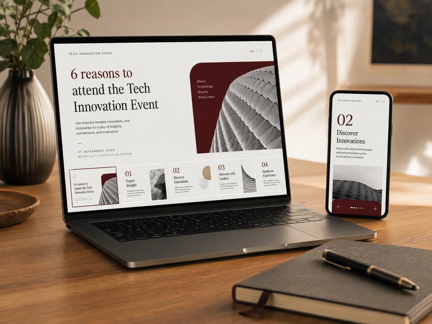 A premium event campaign presentation displayed on a laptop and phone in Stephanie’s portfolio