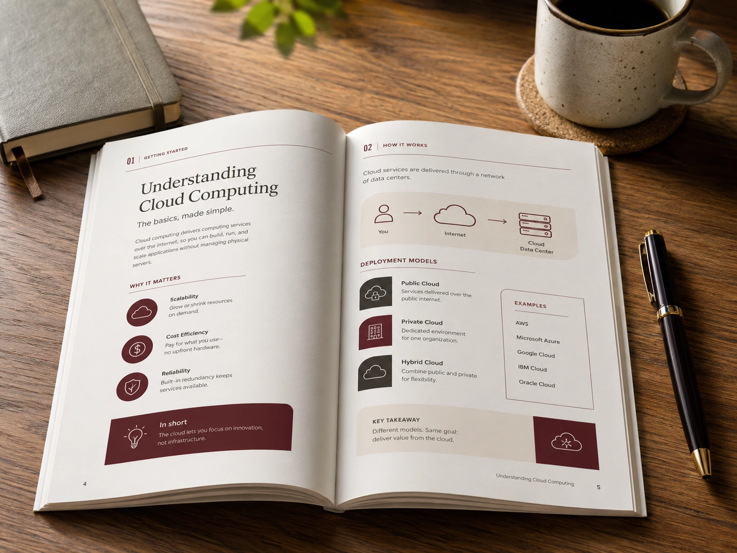A professionally styled educational booklet shown as a sample of Stephanie’s content design work